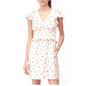NWT Rebecca Taylor Maui Floral Silk Blend Short Sleeve Dress Snow Combo Size M